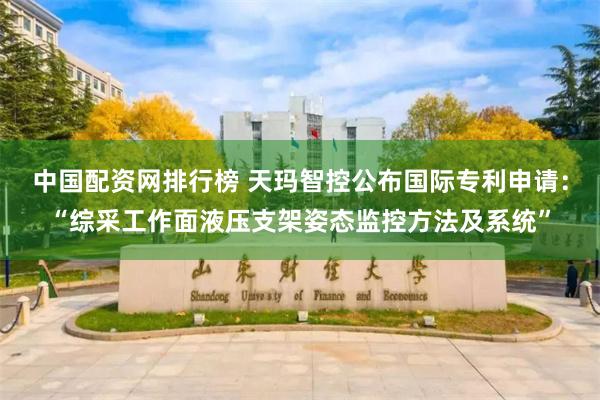 中国配资网排行榜 天玛智控公布国际专利申请：“综采工作面液压支架姿态监控方法及系统”