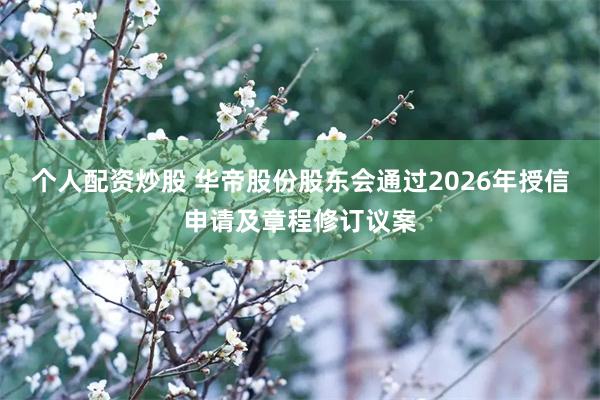 个人配资炒股 华帝股份股东会通过2026年授信申请及章程修订议案