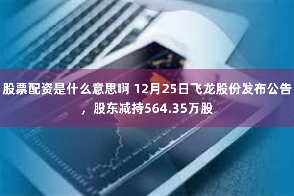 股票配资是什么意思啊 12月25日飞龙股份发布公告，股东减持564.35万股